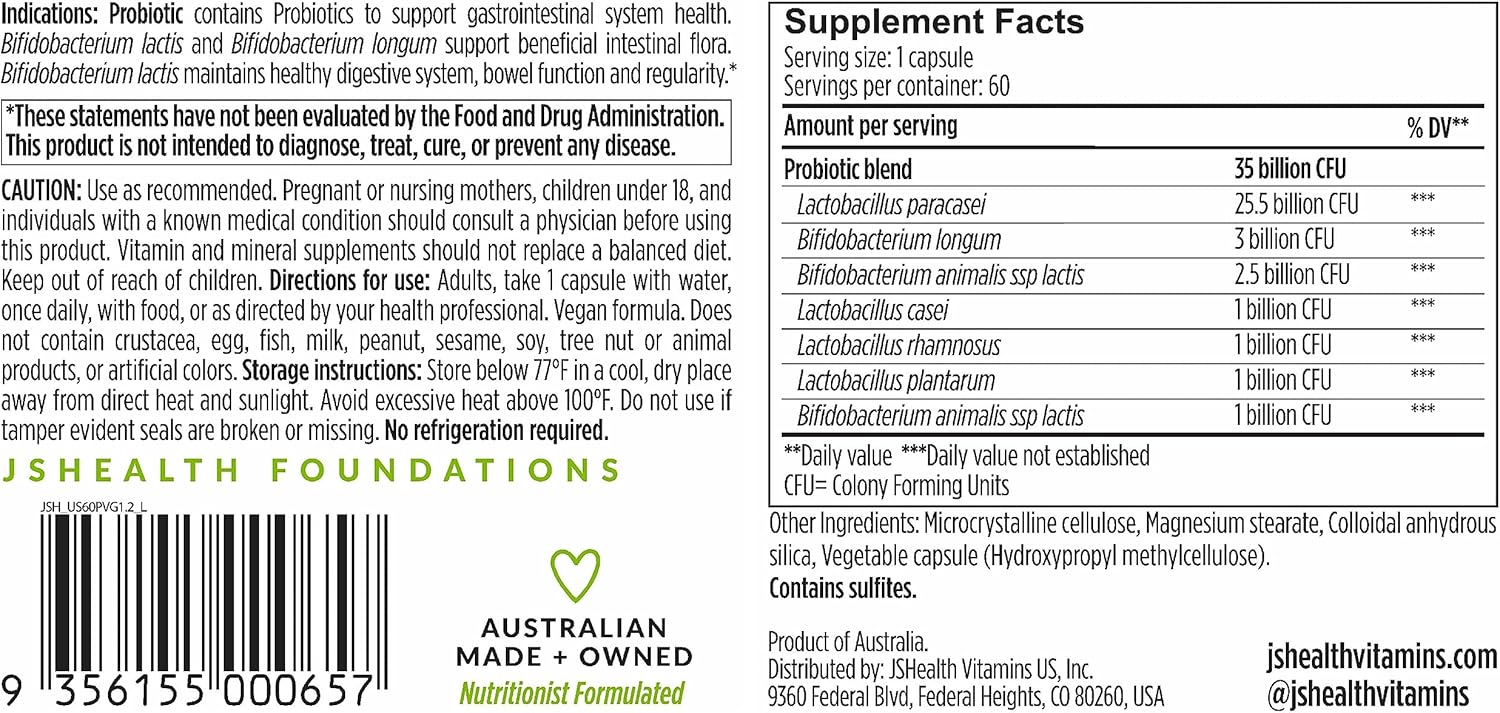 JSHealth Vitamins Gut Health and Immunity Formula | Probiotics for Women and Men | Digestive and Immune Support Supplement