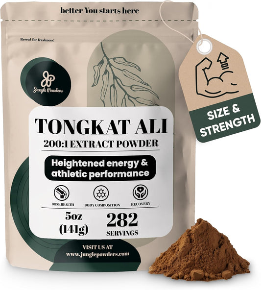 Jungle Powders Tongkat Ali 200:1 Extract Powder - 282 Servings, 5 oz Bag - Eurycoma Longifolia Supplement for Men's Health - Longjack Root for Drive & Passion