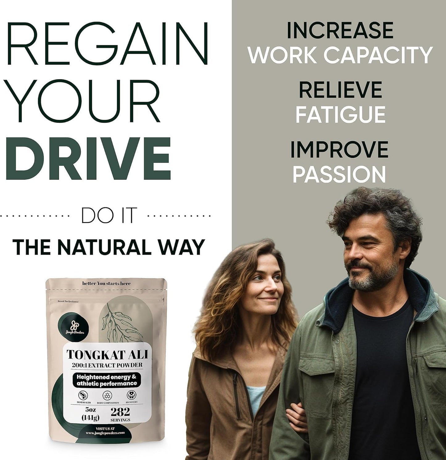 Jungle Powders Tongkat Ali 200:1 Extract Powder - 282 Servings, 5 oz Bag - Eurycoma Longifolia Supplement for Men's Health - Longjack Root for Drive & Passion