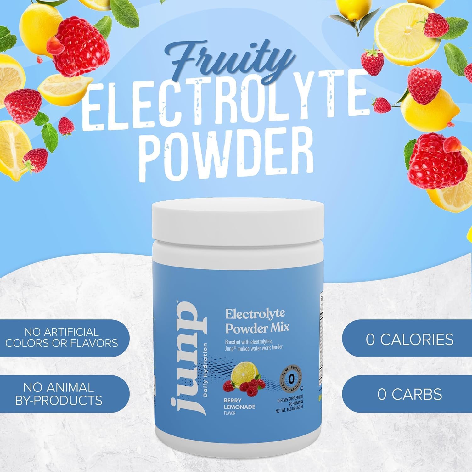 JUNP Electrolytes Powder Berry Lemonade Mix - No Sugar, No Carbs, Zero Calorie, Keto Friendly - 90 Servings (2 Pack)