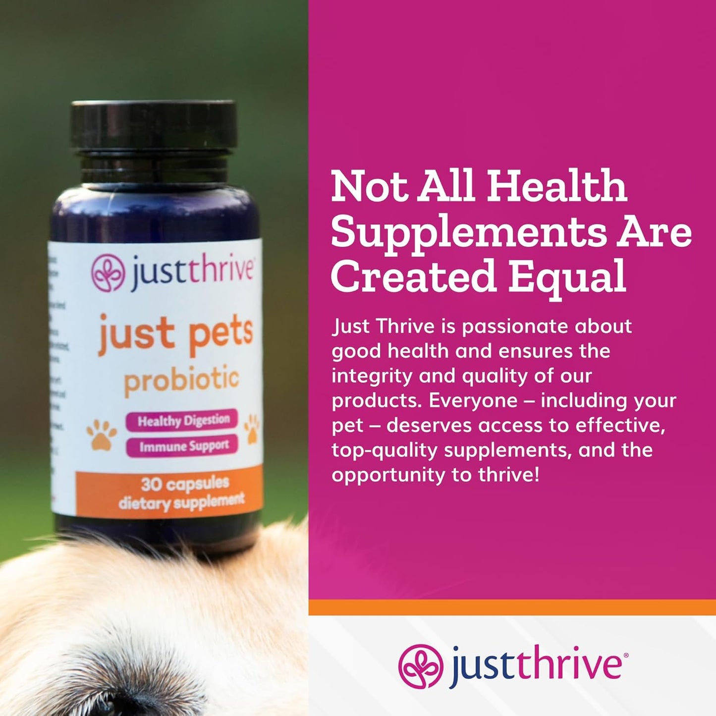 Just Thrive Just Pets Probiotic - 4 Billion CFUs Daily Digestive Probiotics for Dogs and Cats - 30 Capsules