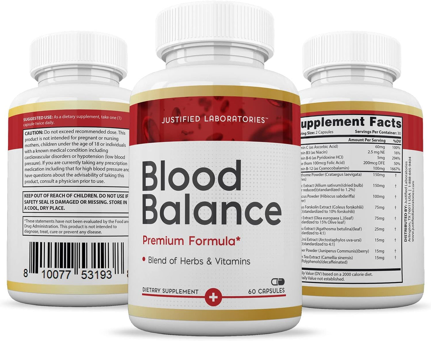 Justified Laboratories Blood Balance Advanced Formula Supplement - 620MG, 60 Capsules