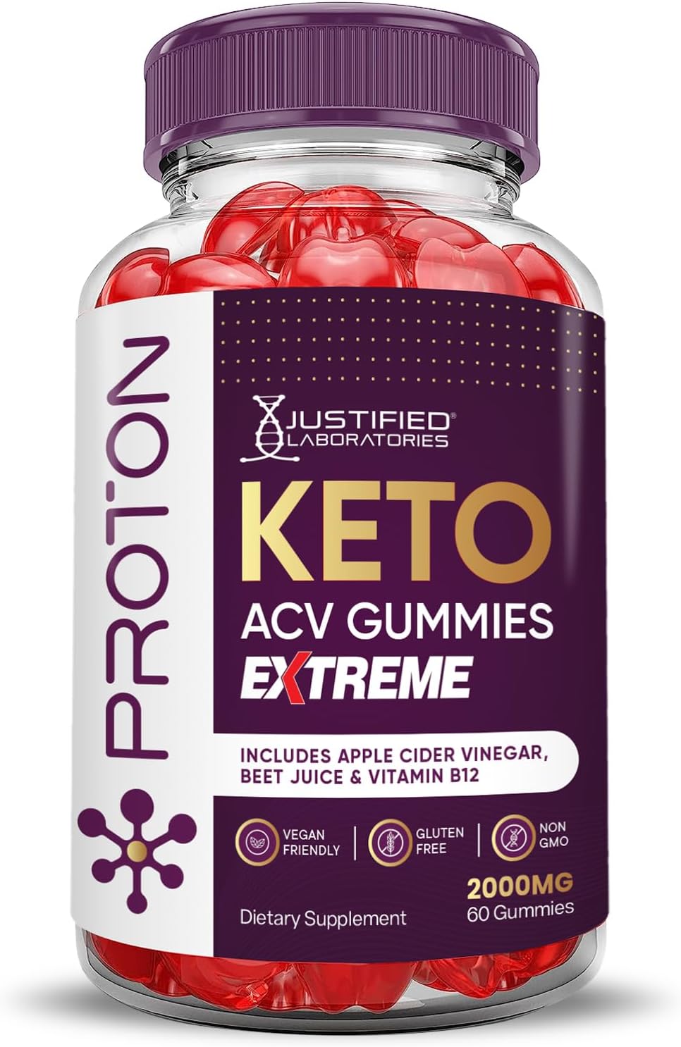 Justified Laboratories Proton Keto Gummies with Apple Cider Vinegar and Pomegranate Beet Juice Powder - 2000MG Vegan Gummy Supplement