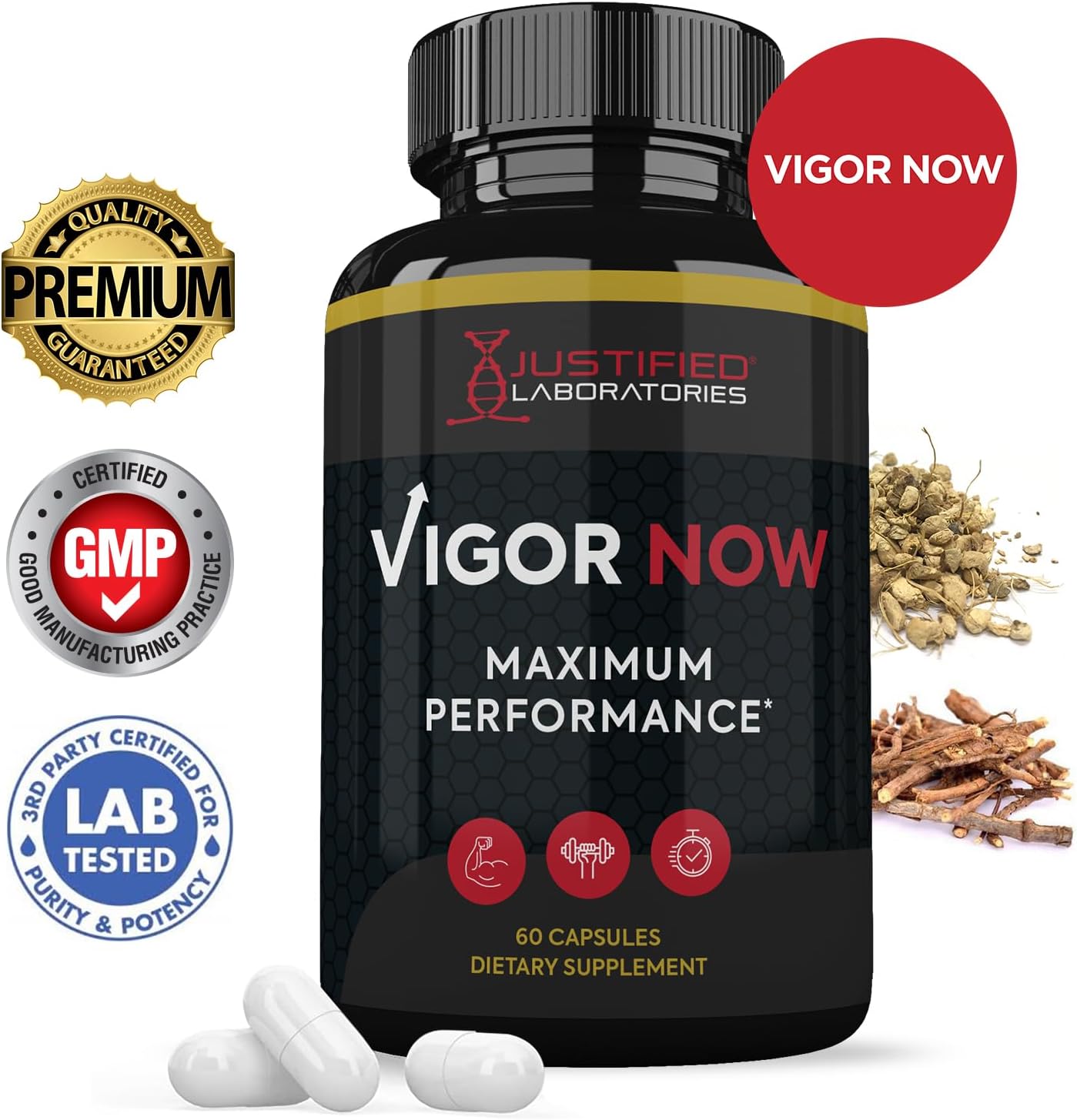 Justified Laboratories Vigor Now Max 1600MG Men's Health Formula - 60 Capsules for Enhanced Vitality and Wellness