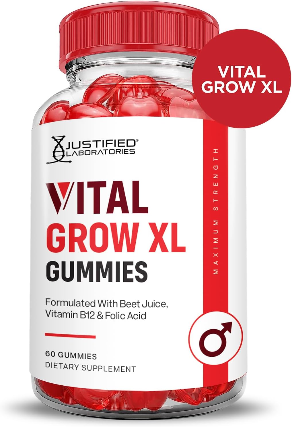 Justified Laboratories Vital Grow XL Performance Gummies 1000MG with ACV, Pomegranate, B12 - 60 Gummys, Vegan & Non GMO
