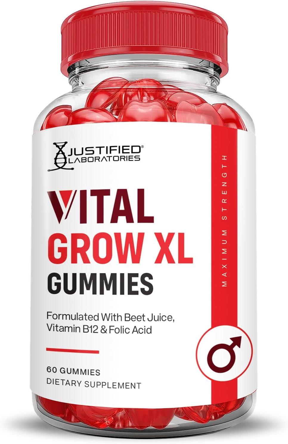 Justified Laboratories Vital Grow XL Performance Gummies 1000MG with ACV, Pomegranate, B12 - 60 Gummys, Vegan & Non GMO