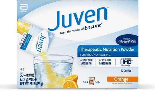 Juven Therapeutic Nutrition Drink Mix Powder with Collagen Protein for Wound Healing Support - Orange Flavor (30 Count)