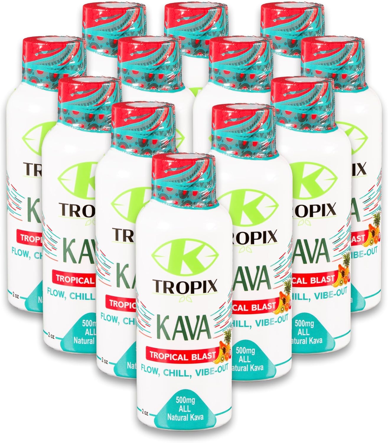 K-Tropix Kava Shot Tropical Blast - 500mg Wellness Shots for Relaxation & Stress Relief - Kava Drink - 12 Pack