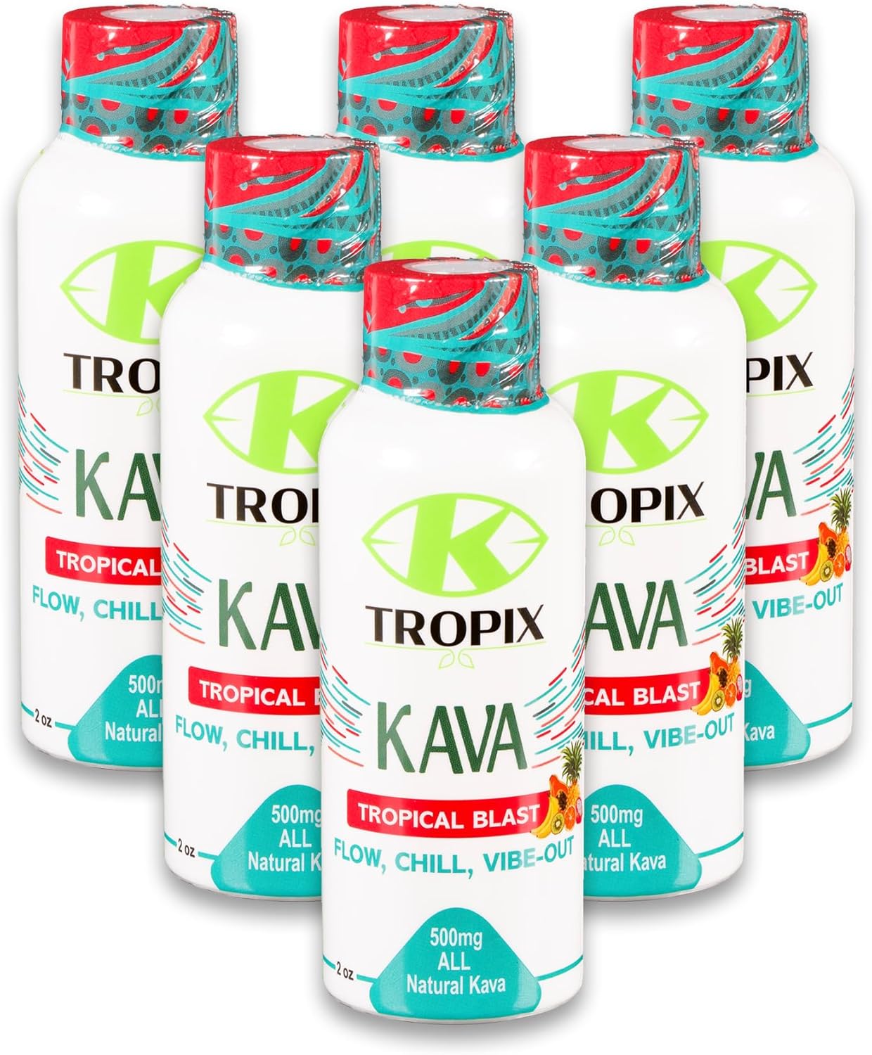 K-Tropix Kava Shot Tropical Blast - 500mg Wellness Shots for Relaxation & Stress Relief - Kava Drink - 6 Pack