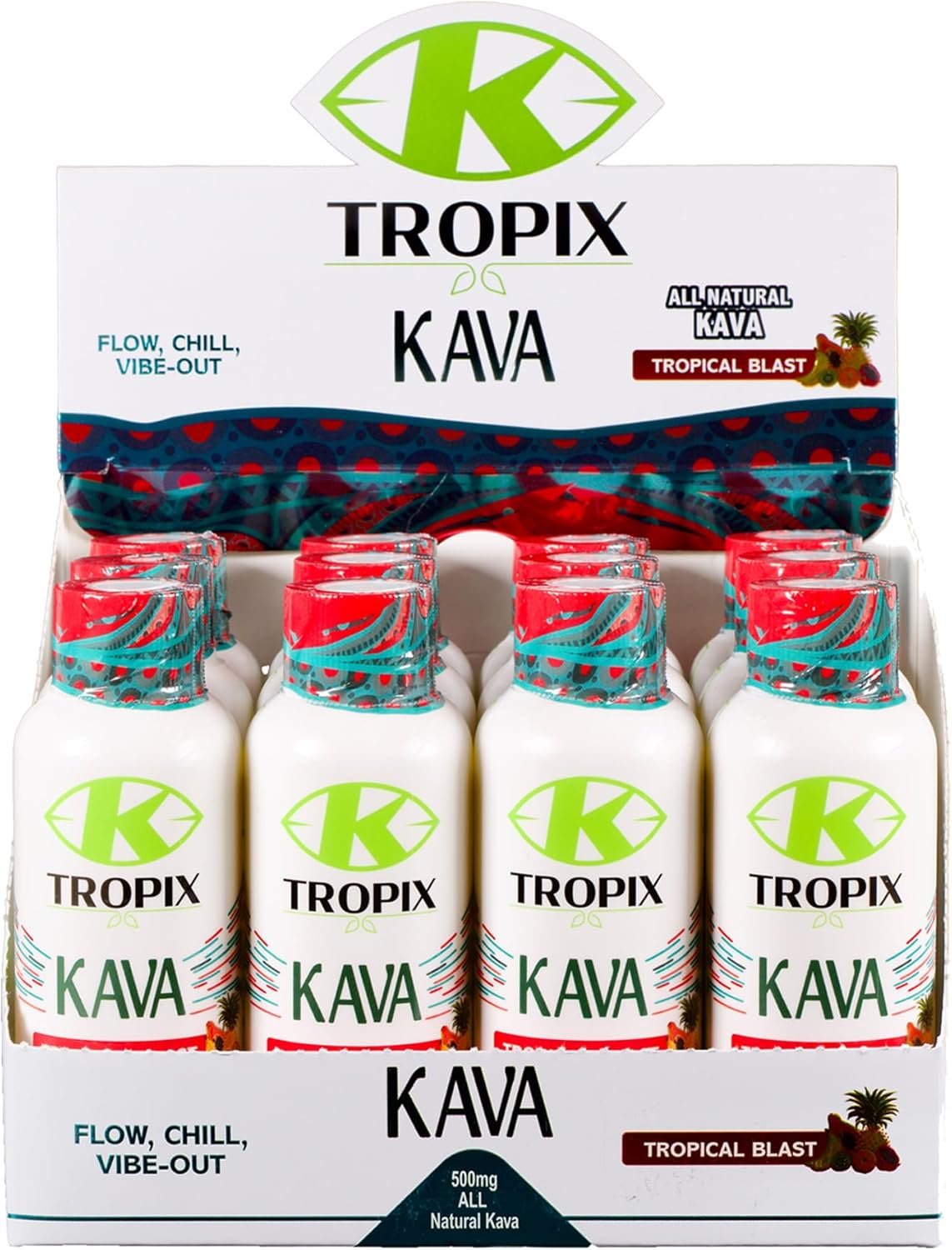 K-Tropix Kava Shot Tropical Blast - 500mg Wellness Shots for Relaxation & Stress Relief - Kava Drink - 12 Pack
