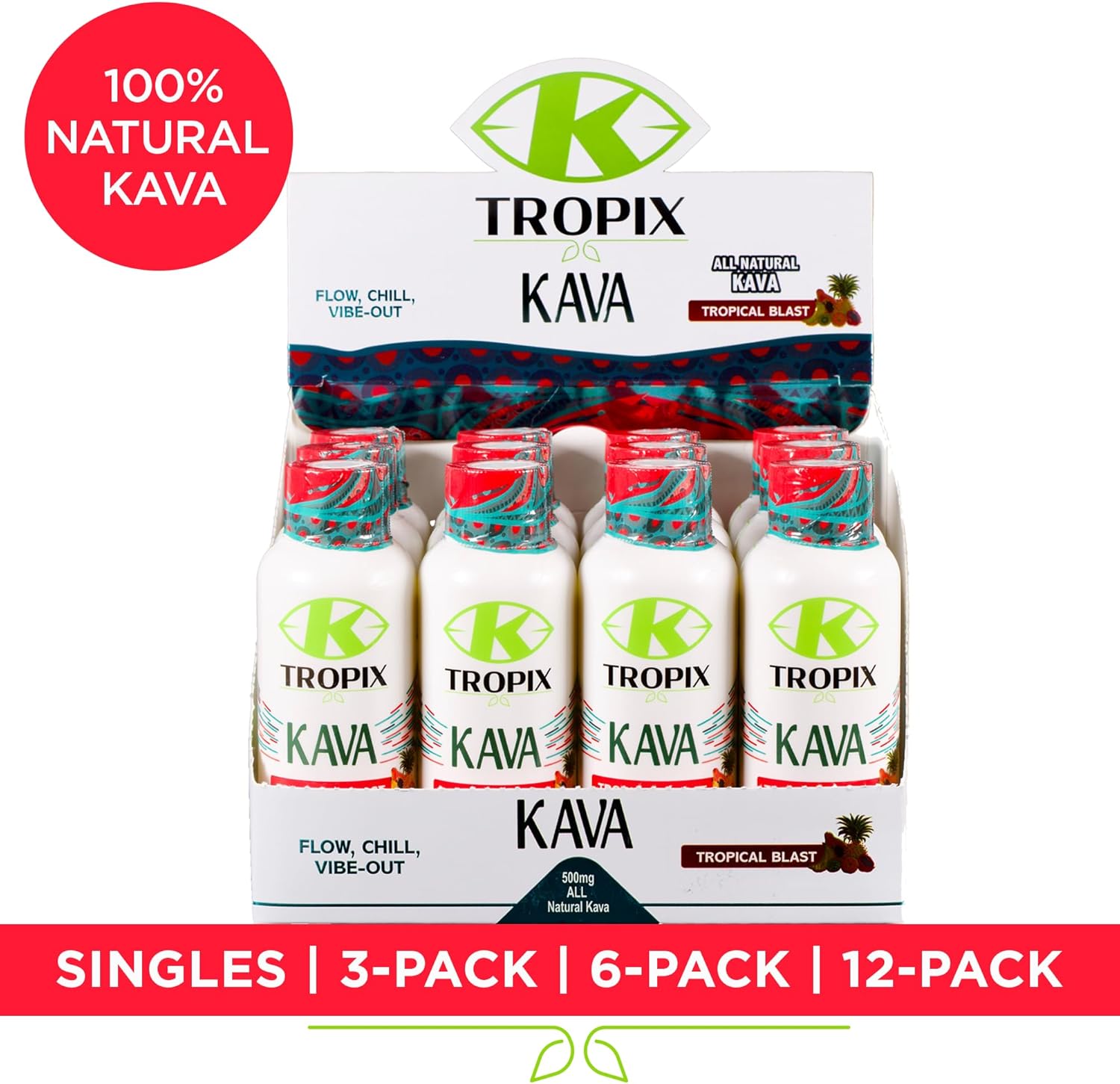 K-Tropix Kava Shot Tropical Blast - 500mg Wellness Shots for Relaxation & Stress Relief - Kava Drink - 6 Pack