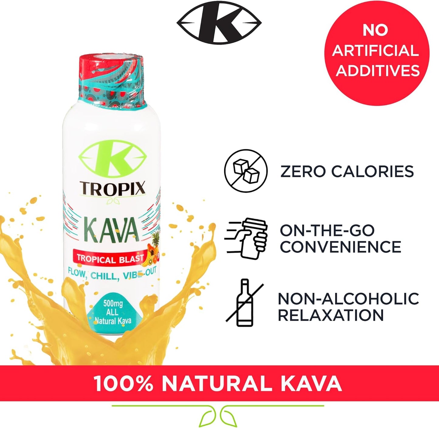 K-Tropix Kava Shot Tropical Blast - 500mg Wellness Shots for Relaxation & Stress Relief - Kava Drink - 6 Pack