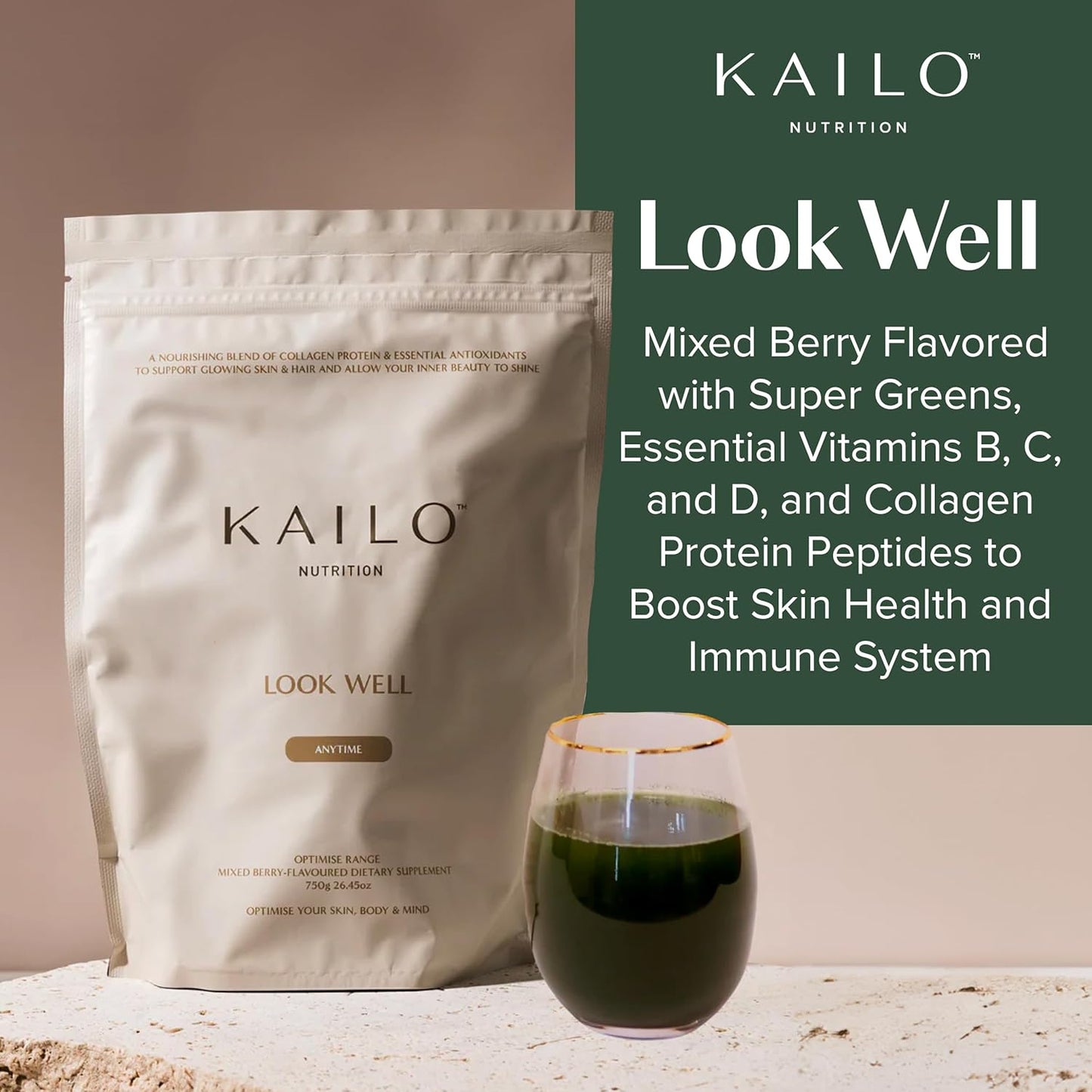 KAILO Nutrition Mixed Berry Collagen with Super Greens, Vitamins, Protein - Skin, Hair, Immune Support - 26 oz.