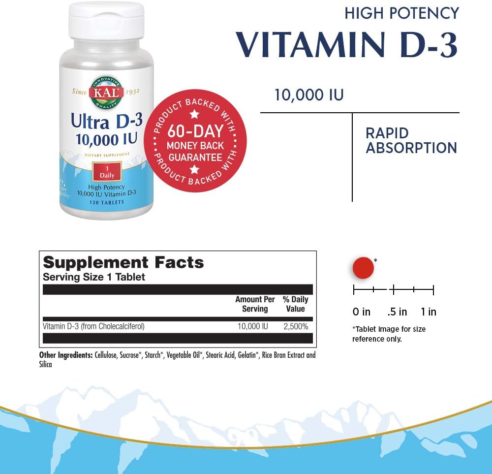 KAL 10000 Iu Ultra D-3 Tablets, 120 Count | Pack of 3