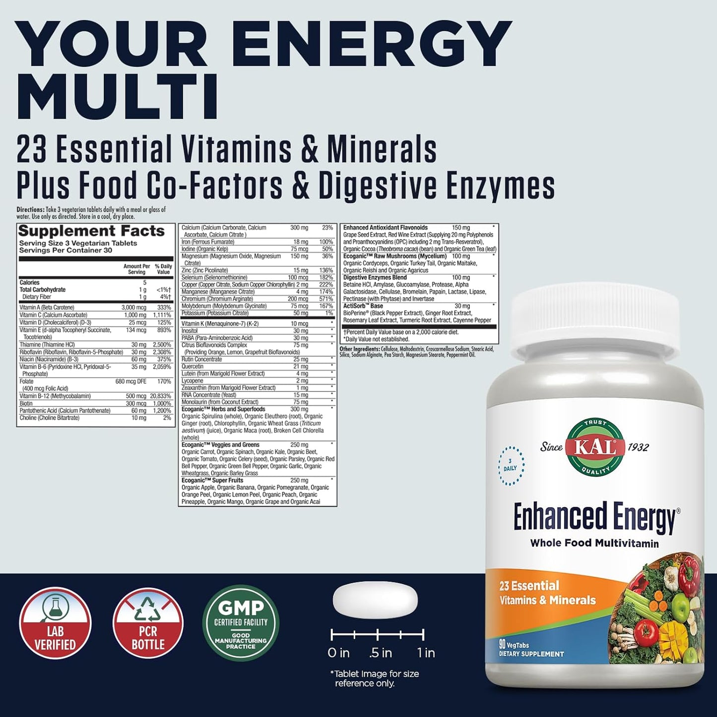 Kal Enhanced Energy Supplement, 90 Tablets for Increased Vitality and Focus