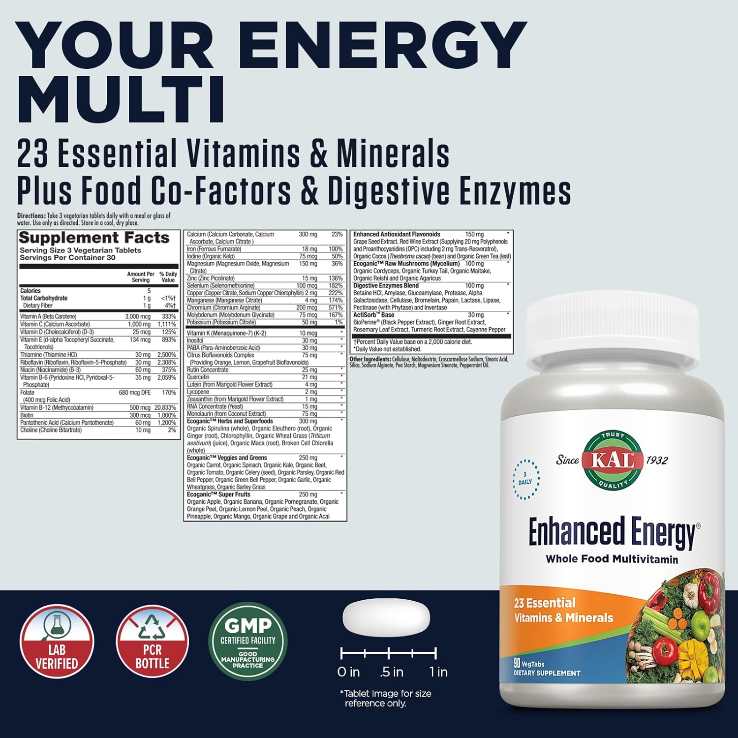 Kal Enhanced Energy Supplement, 90 Tablets for Increased Vitality and Focus