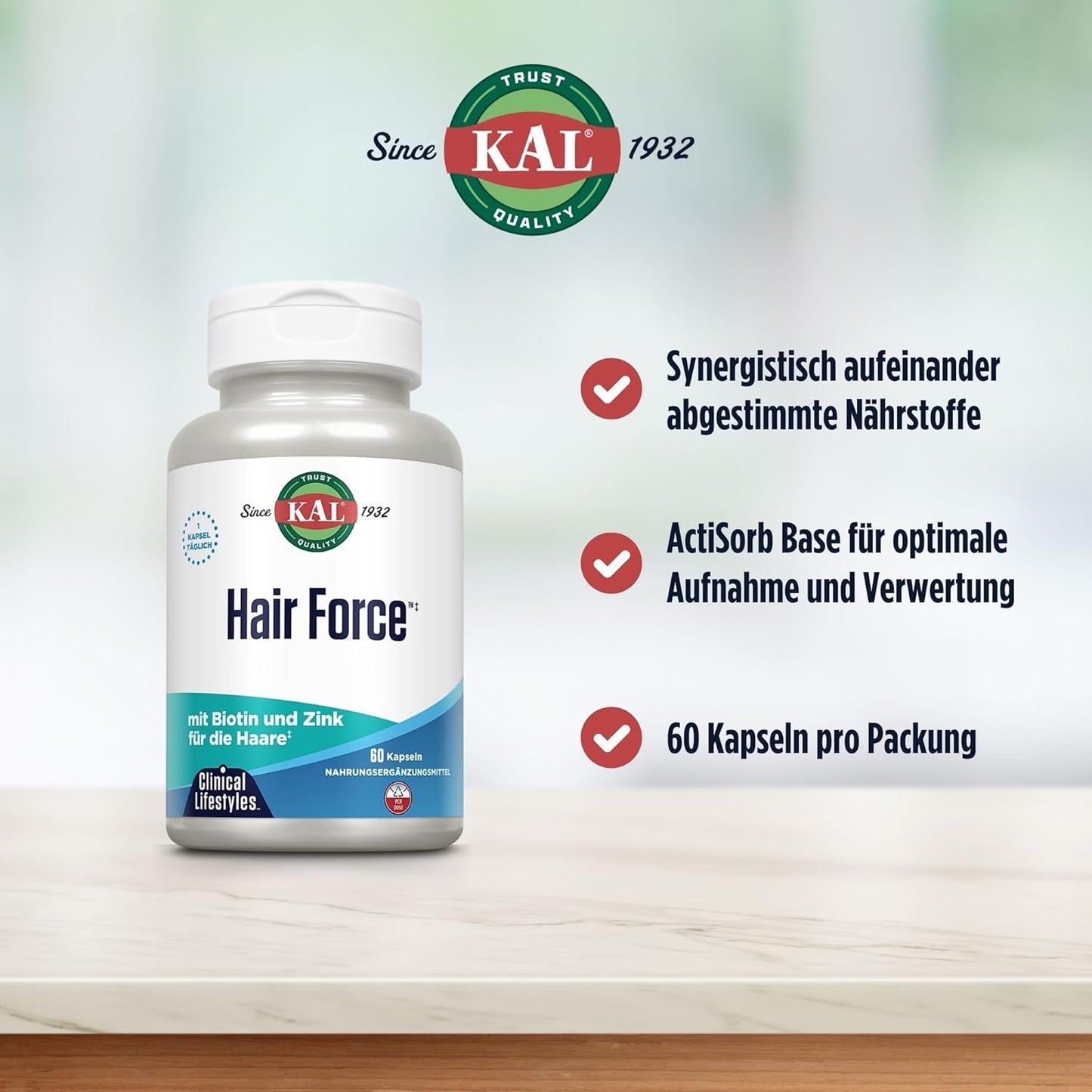 Kal Hair Force Capsules - Natural Hair Growth Supplement, 60 Count