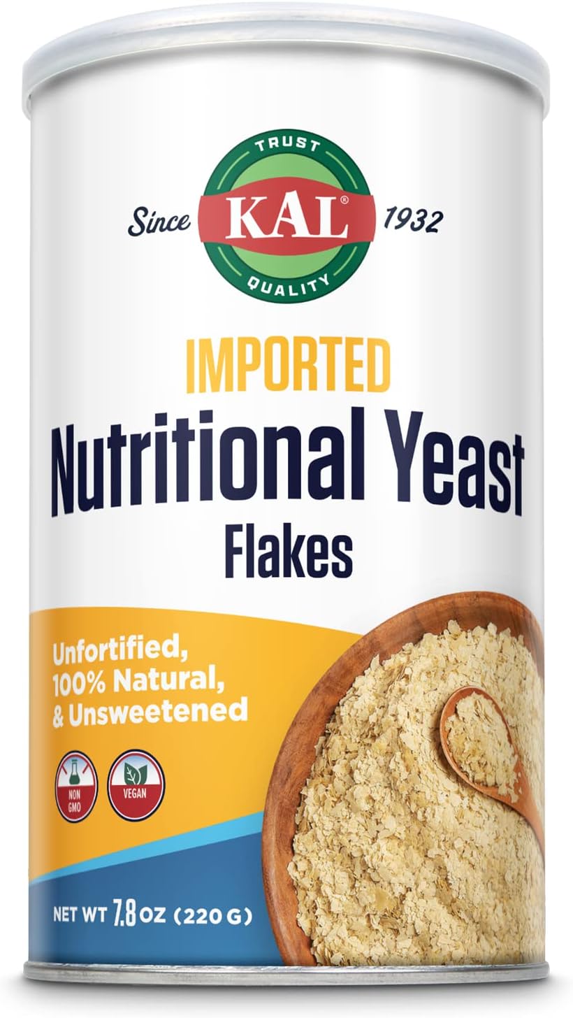 KAL Imported Nutritional Yeast Flakes, Unfortified & Unsweetened, 100% Natural Source of Amino Acids & B Vitamins, Non-GMO & Vegan, 7.8oz