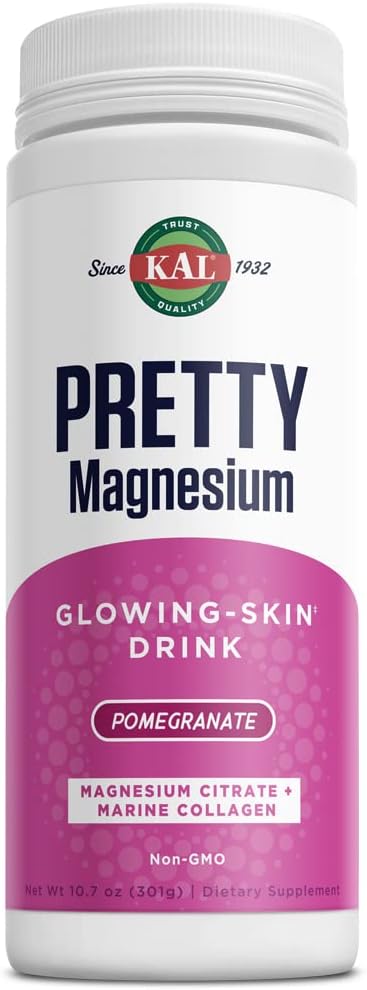 KAL Pretty Magnesium Drink with Marine Collagen for Glowing Skin | 325mg Mag Citrate | Cellular & Skin Health | 10.7oz, 70 Servings