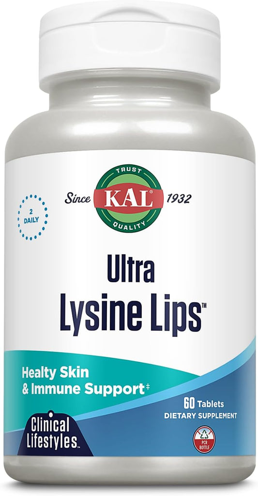 Kal Ultra Lysine Lips Tablets - 60 Count - Supports Lip Health and Immune System