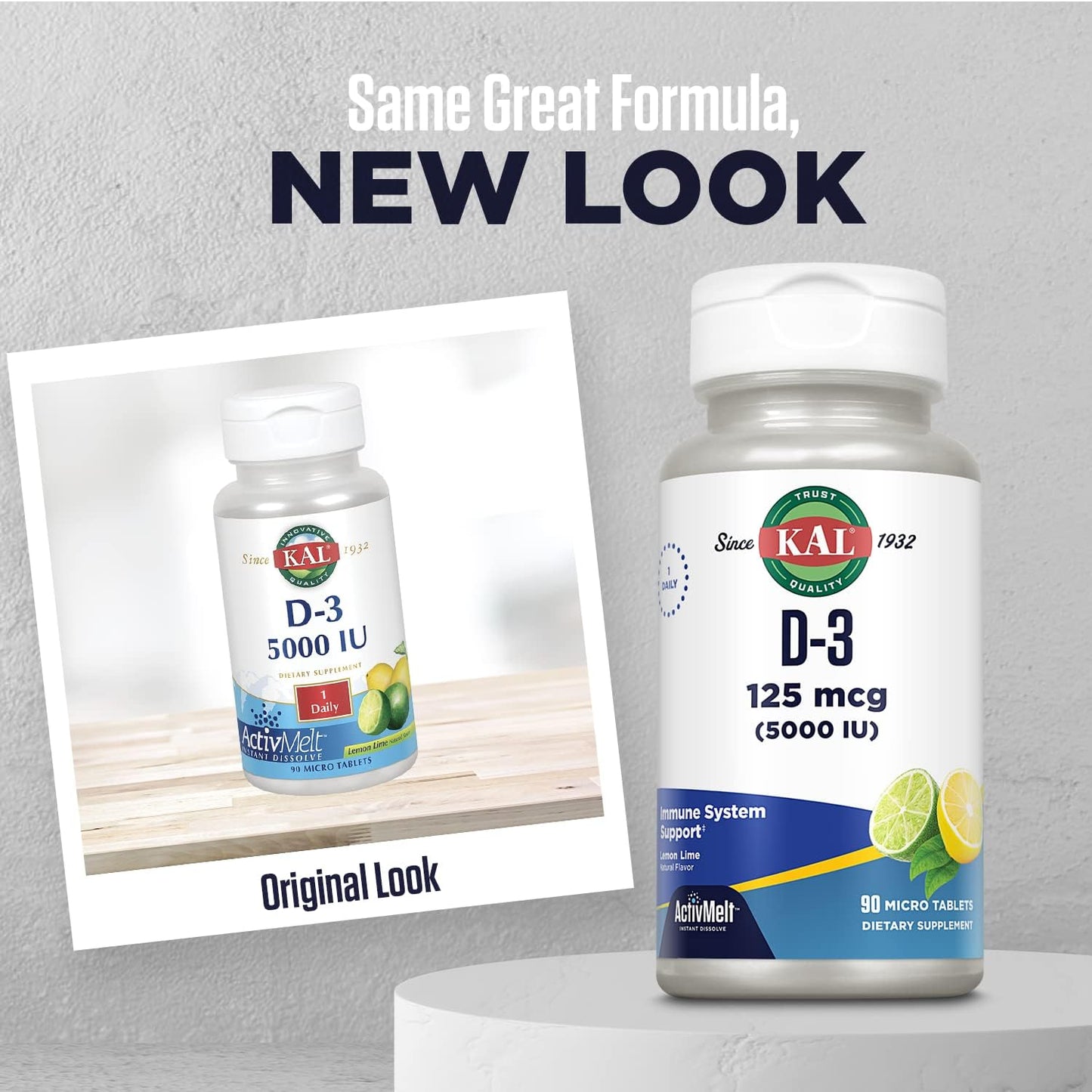 KAL Vitamin D-3 5000 IU ActivMelt Micro Tablets - Lemon Lime Flavor - Immune & Bone Support - 90 Servings