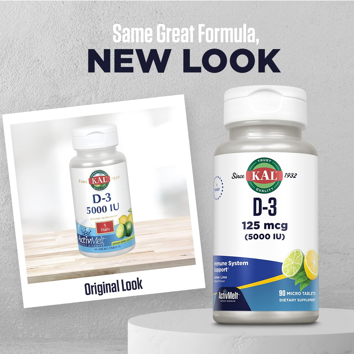 KAL Vitamin D-3 5000 IU ActivMelt Micro Tablets - Lemon Lime Flavor - Immune & Bone Support - 90 Servings