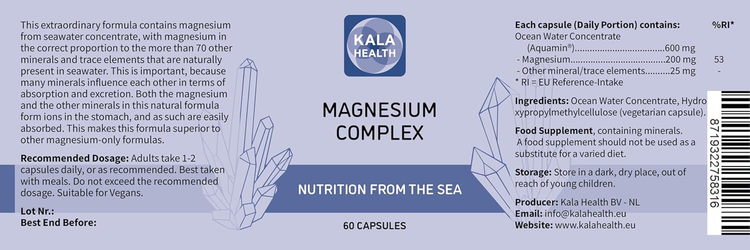 KALA HEALTH Aquamin MG TG® Magnesium Complex Capsules - Derived from Red Algae Lithothamnion Calcareum - Includes Minerals and Trace Elements - 60 Count