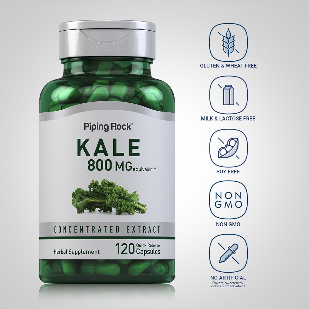 Kale Extract Capsules 800mg | 120 Count | Gluten Free & Non-GMO Supplement by Piping Rock