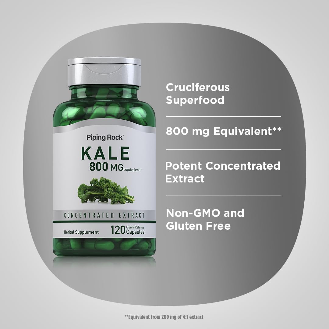 Kale Extract Capsules 800mg | 120 Count | Gluten Free & Non-GMO Supplement by Piping Rock
