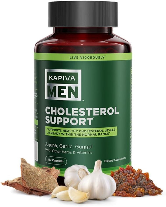 KAPIVA MEN Cholesterol Support Supplement with Arjuna, Garlic, Guggul, Male Vigor Blend - Supports Normal Cholesterol Levels - 30 Day Supply - 60 Capsules