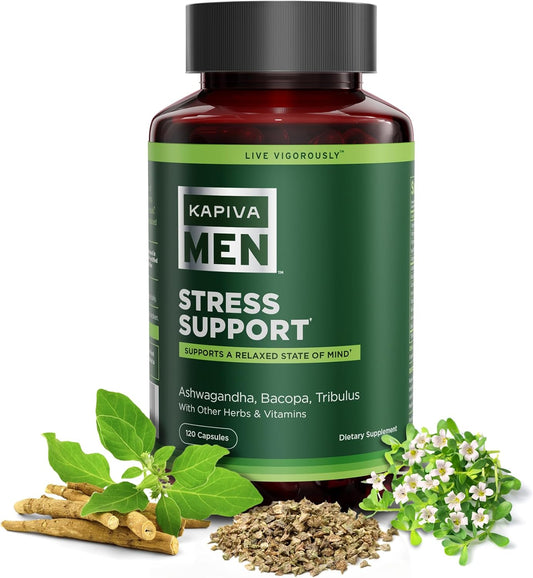 KAPIVA MEN Stress Support Supplement with Ashwagandha, Bacopa, and Tribulus - Promotes Relaxation and Mental Well-being, 60 Day Supply, 120 Capsules