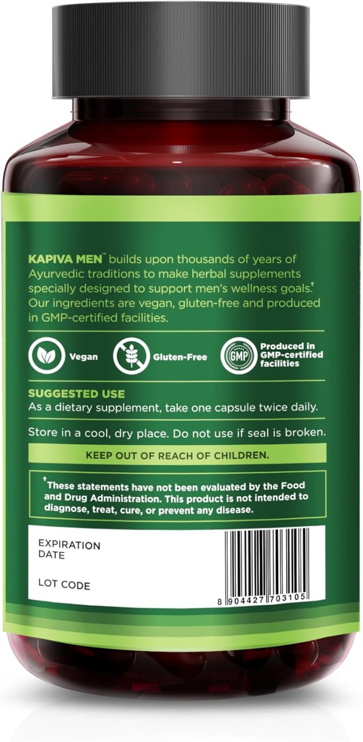 KAPIVA MEN Stress Support Supplement with Ashwagandha, Bacopa, and Tribulus - Promotes Relaxation and Mental Well-being, 60 Day Supply, 120 Capsules