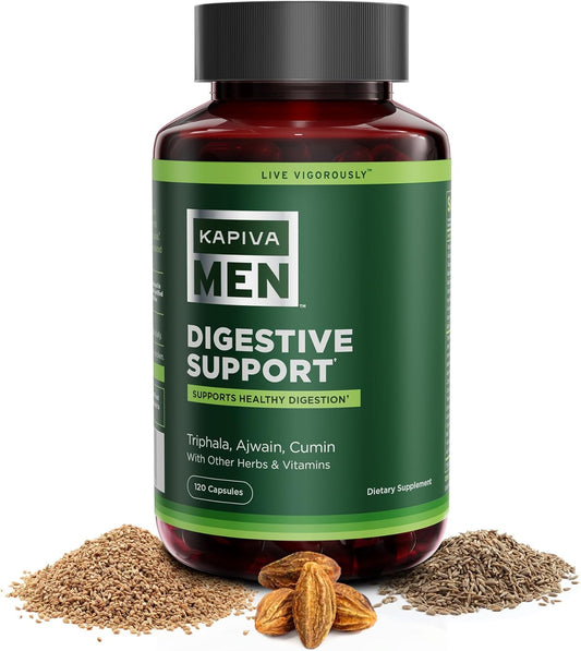 Kapiva Men's Digestive Health Supplement with Triphala, Ajwain, Cumin, Vitamins - 120 Capsules - 60 Day Supply