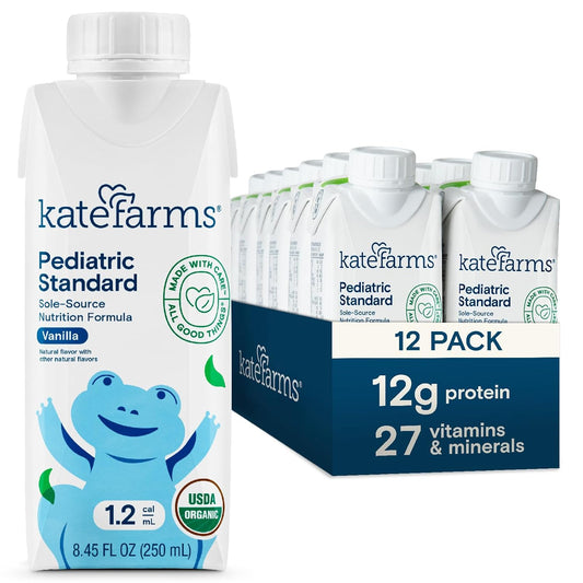 KATE FARMS Organic Pediatric 1.2 Vanilla Nutrition Shake - 12g Protein, 27 Vitamins, High Calorie Meal Replacement - Gluten Free - 8.45 oz (12 pack) - BoostGo Australia