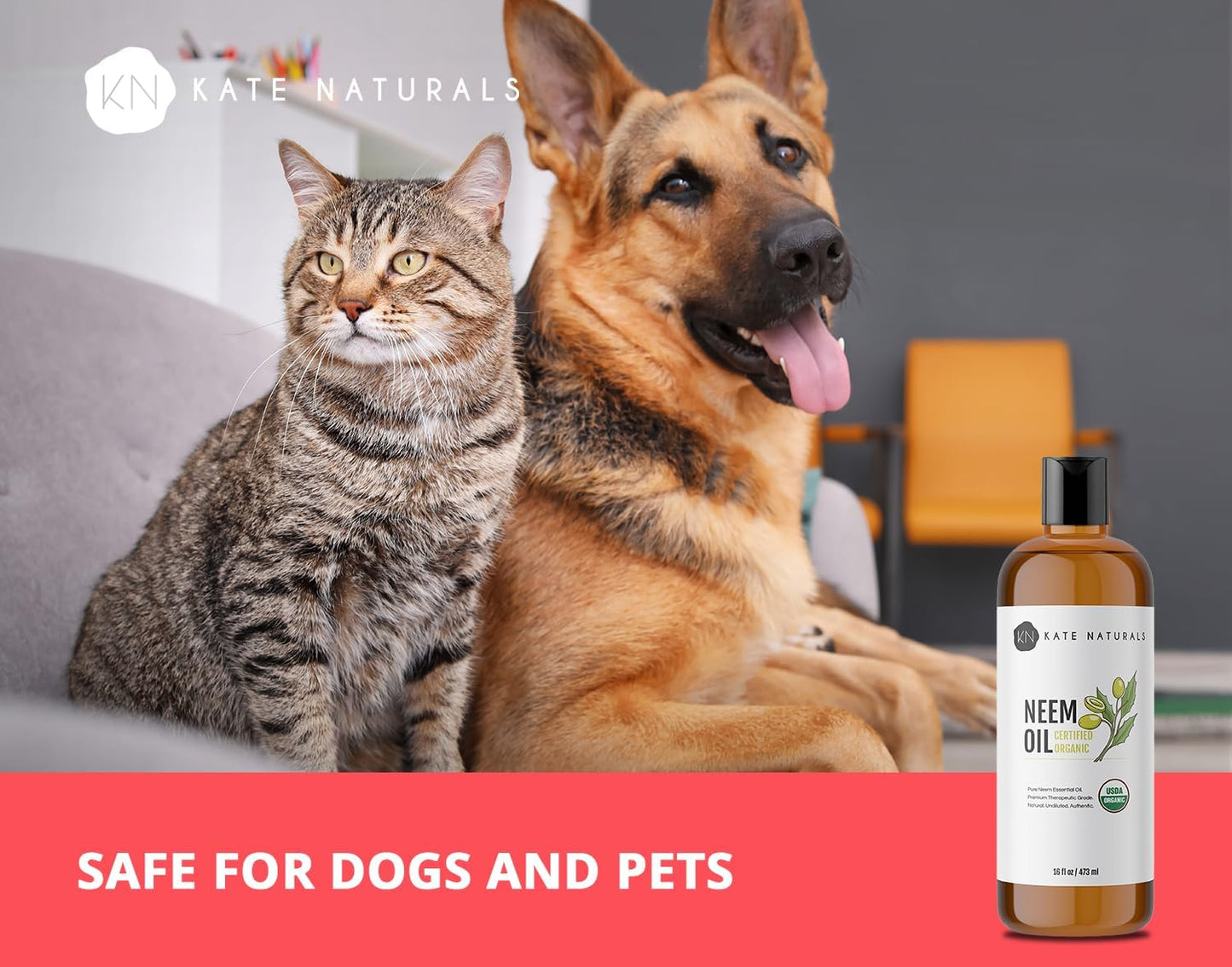 Kate Naturals Neem Oil Plant Spray - 100% Pure Cold Pressed Concentrate with Azadirachtin - Safe for Pets - 16oz