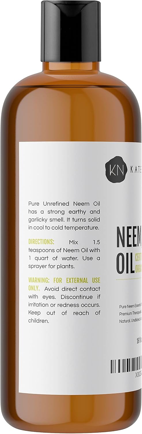 Kate Naturals Neem Oil Plant Spray - 100% Pure Cold Pressed Concentrate with Azadirachtin - Safe for Pets - 16oz