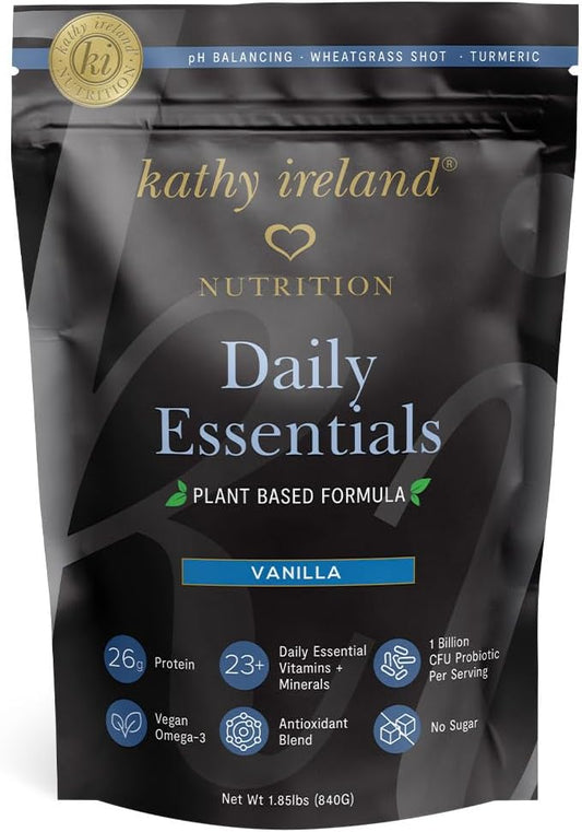 Kathy Ireland Nutrition Daily Essentials Plant Based Protein Powder - 26g Vegan Protein, Lean Meal Replacement, Vanilla Flavor for Women