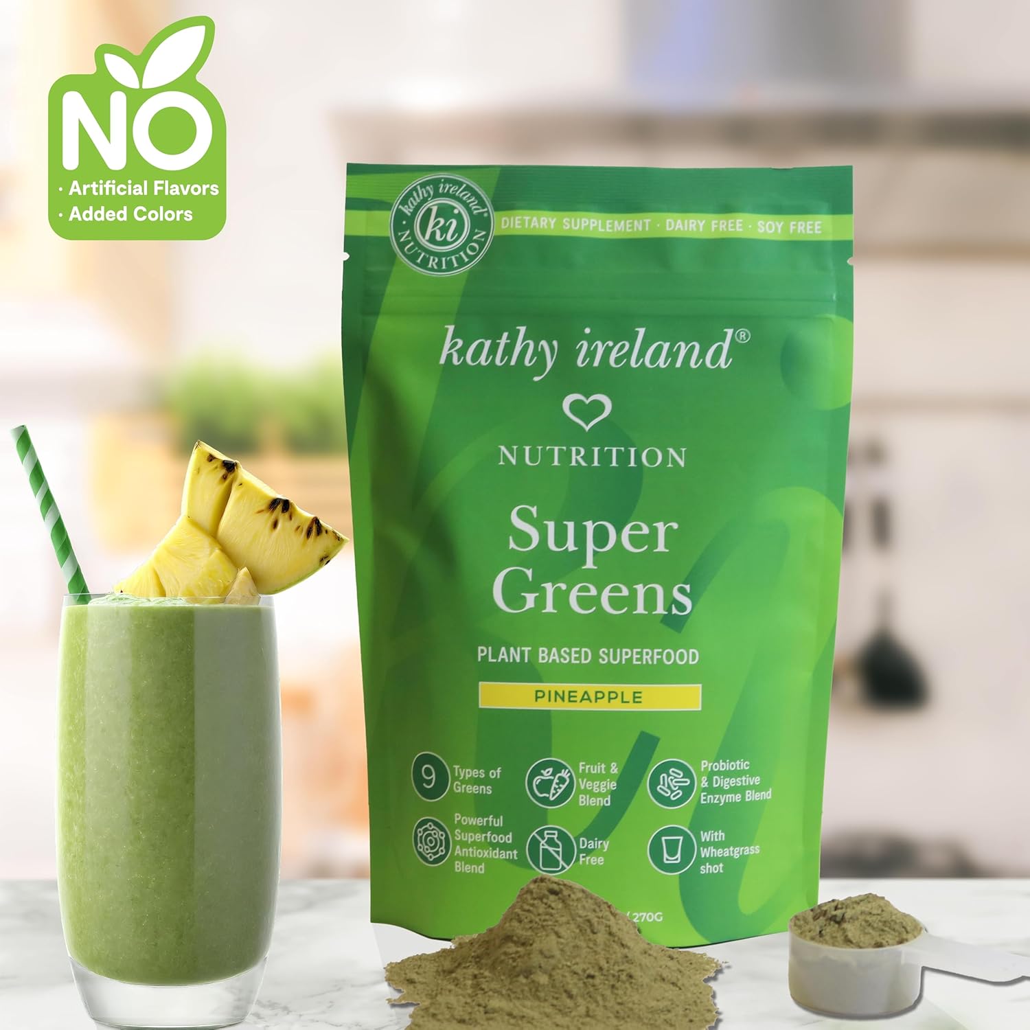 Kathy Ireland Nutrition Pineapple Plant Based Super Greens Powder Mix - 9.5oz
