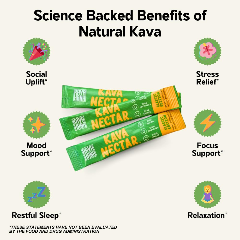 Kavahana Kava Nectar Stick Packs - Ceremonial Grade Kava Powder for Social Uplift and Stress Relief