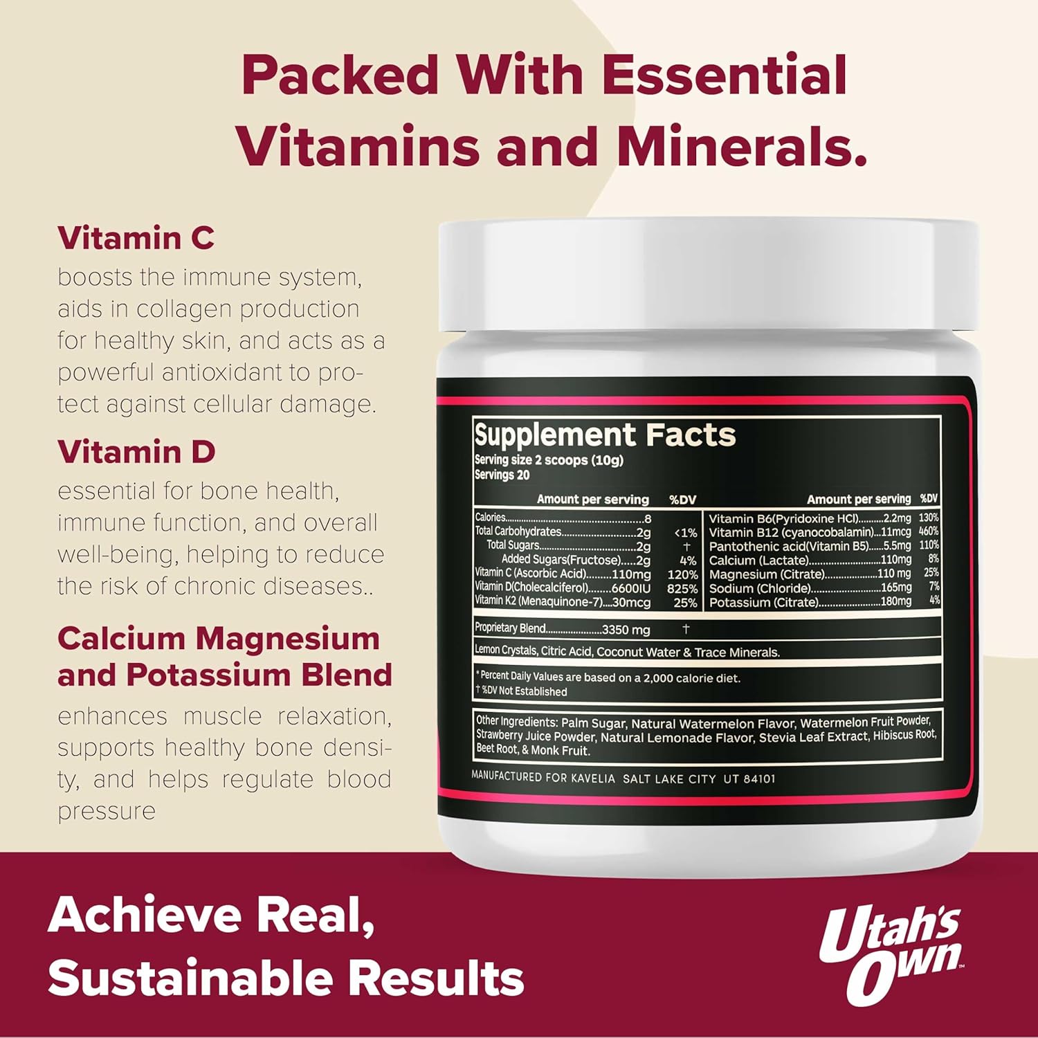 Kavelia Ultra Premium Electrolyte Powder for Keto Diet - Rich in Essential Minerals and Vitamins (Regular, Watermelon Flavor)