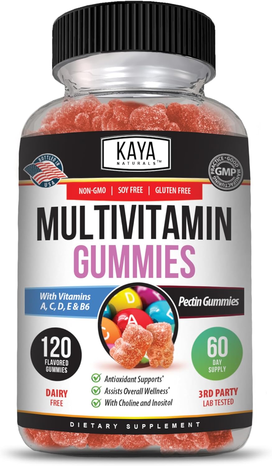 Kaya Naturals Adult Multi Vitamin Gummy with Biotin, Vitamin A, B-12, C & E, Zinc, Folic Acid - Strawberry Flavor, 120 Count