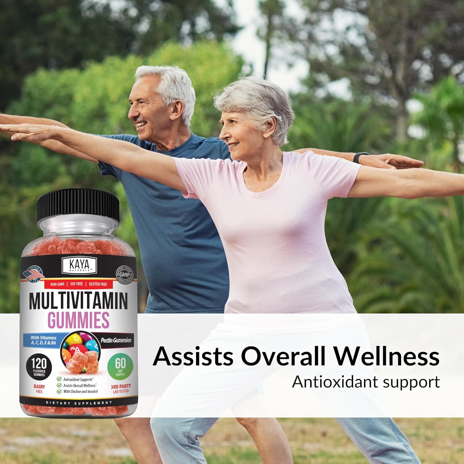 Kaya Naturals Adult Multi Vitamin Gummy with Biotin, Vitamin A, B-12, C & E, Zinc, Folic Acid - Strawberry Flavor, 120 Count