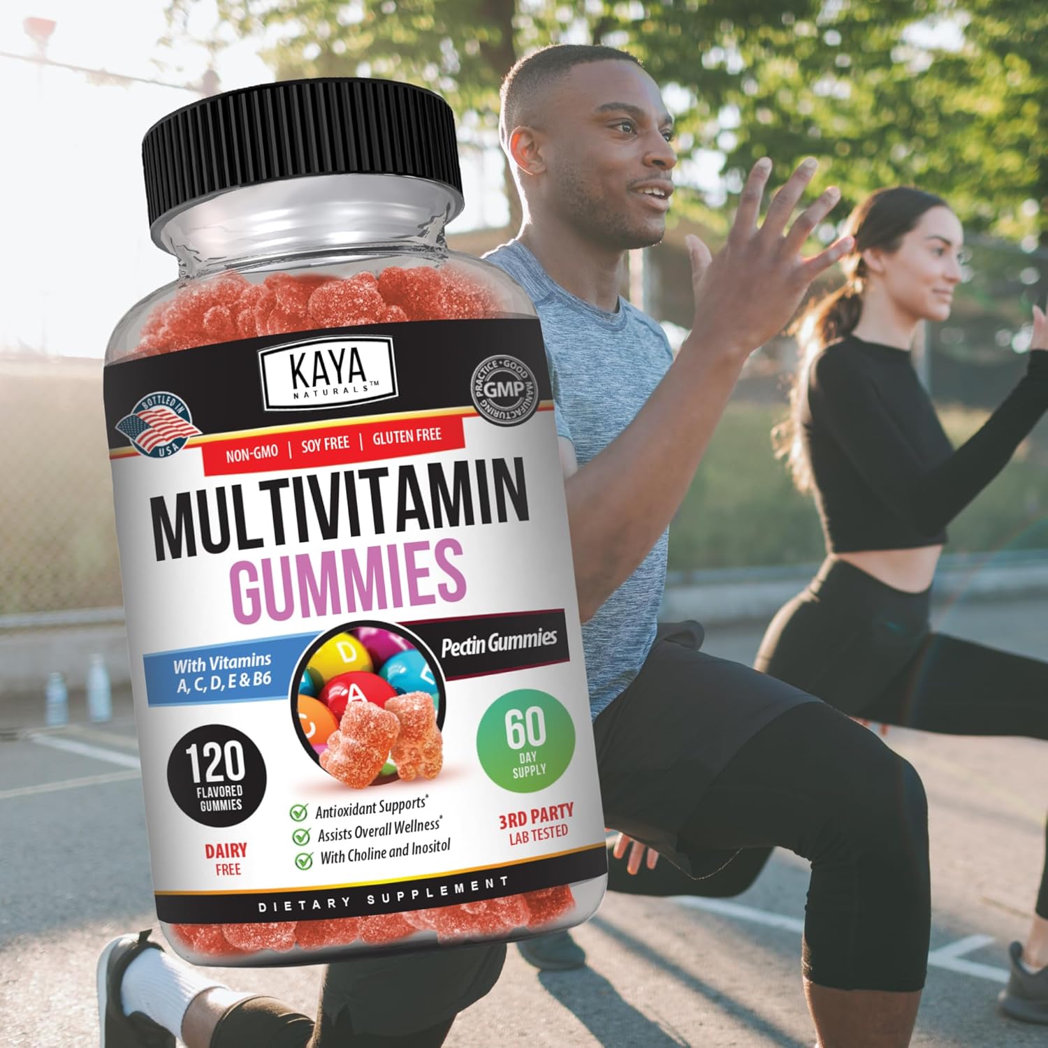 Kaya Naturals Adult Multi Vitamin Gummy with Biotin, Vitamin A, B-12, C & E, Zinc, Folic Acid - Strawberry Flavor, 120 Count