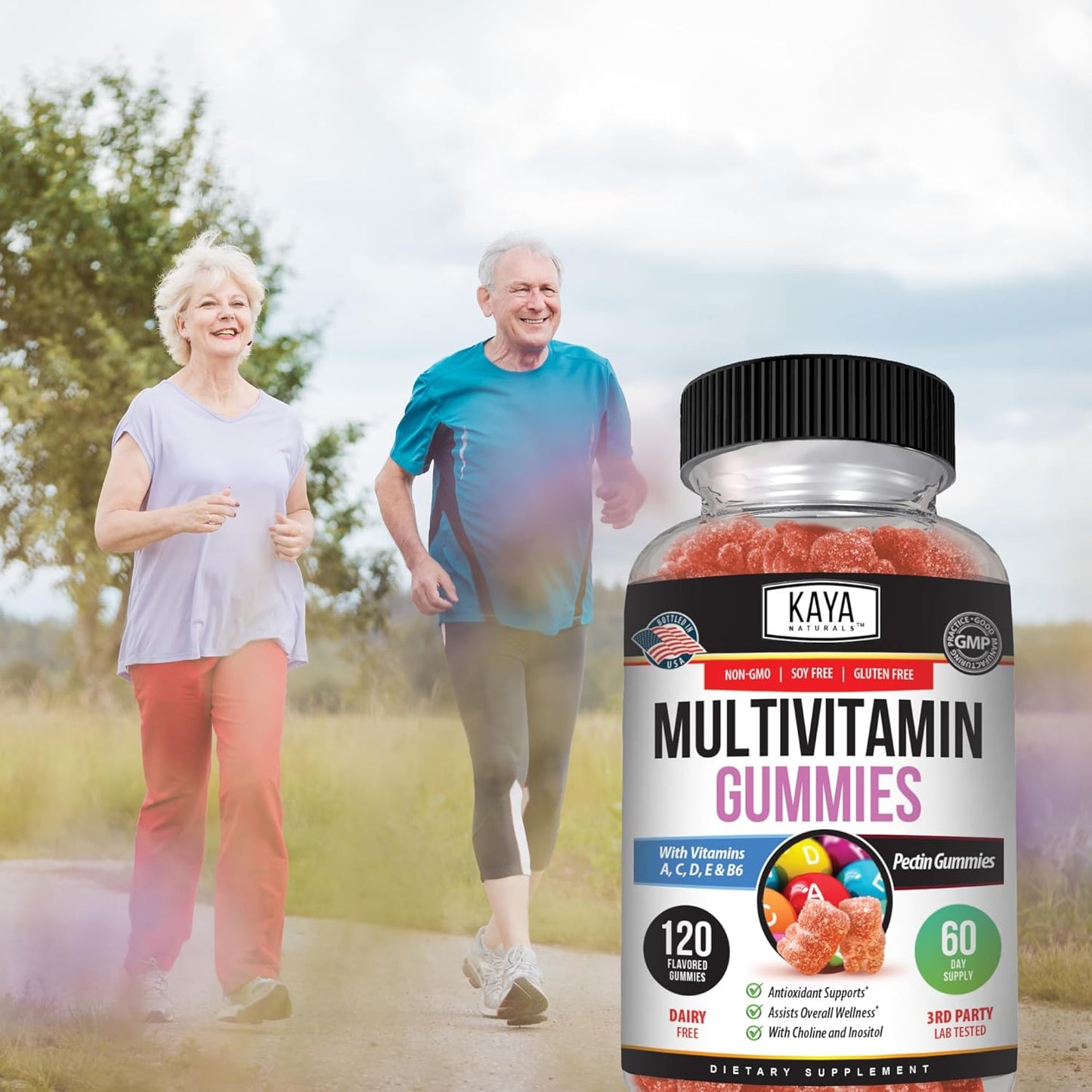 Kaya Naturals Adult Multi Vitamin Gummy with Biotin, Vitamin A, B-12, C & E, Zinc, Folic Acid - Strawberry Flavor, 120 Count