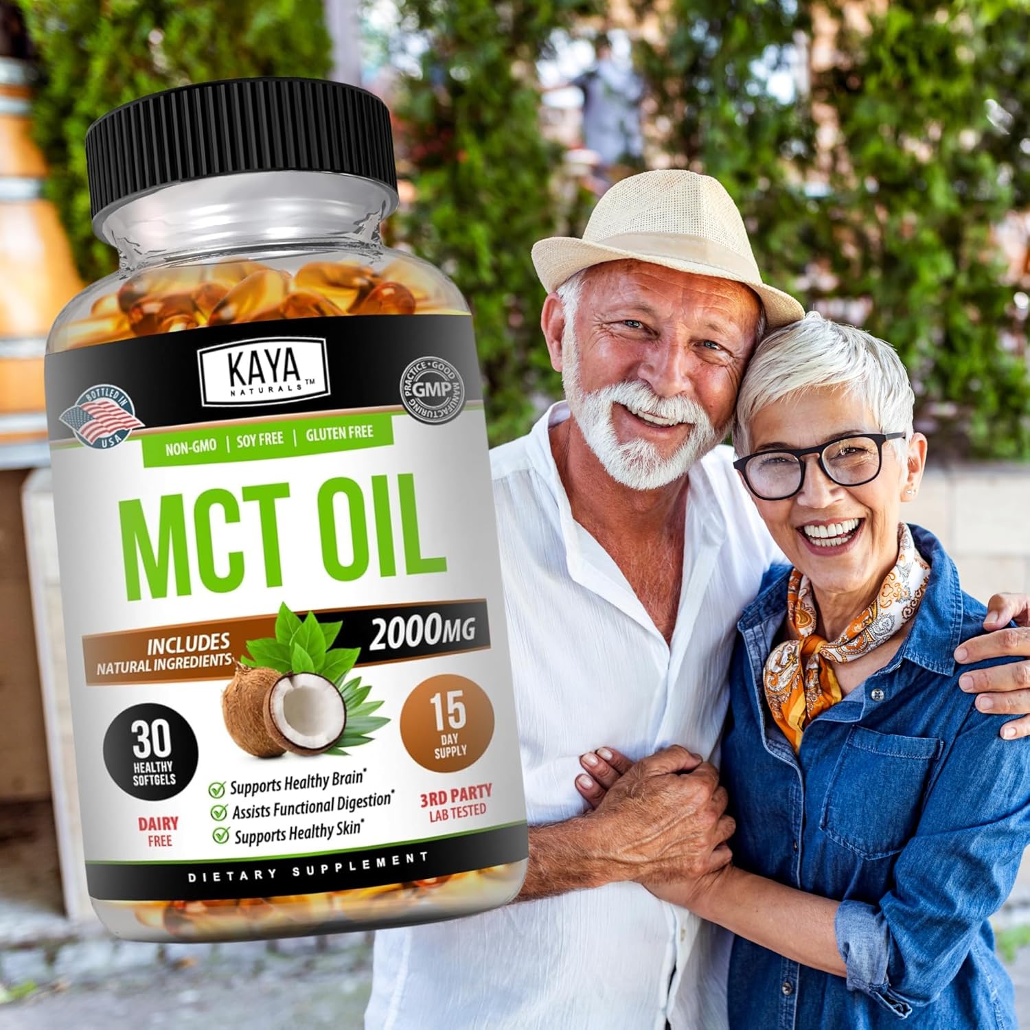 Kaya Naturals MCT Oil Softgels - 2000mg - Non-GMO, Soy-Free, Gluten-Free - Supports Brain, Digestive & Skin Health