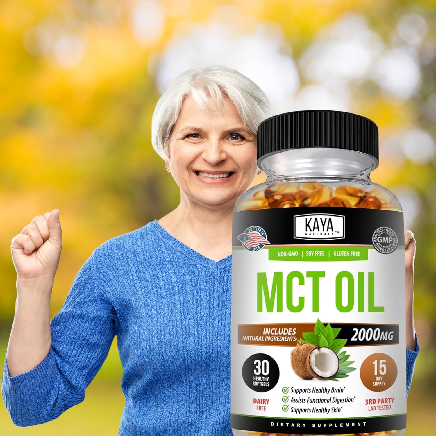 Kaya Naturals MCT Oil Softgels - 2000mg - Non-GMO, Soy-Free, Gluten-Free - Supports Brain, Digestive & Skin Health