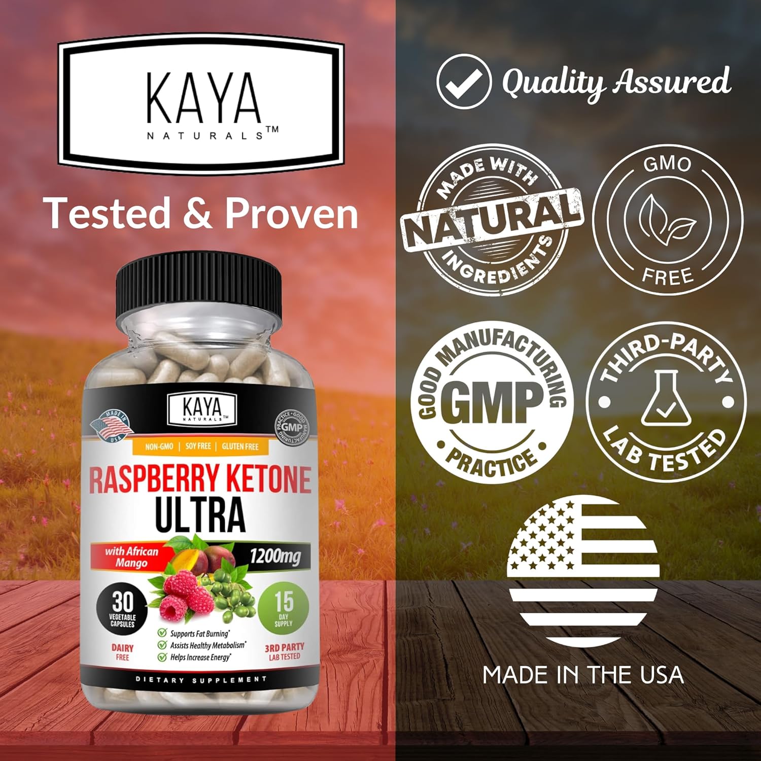 Kaya Naturals Raspberry Ketone Keto Diet Pills - Slimming Formula Supplement for Appetite Control and Metabolism Boost - 30 Count