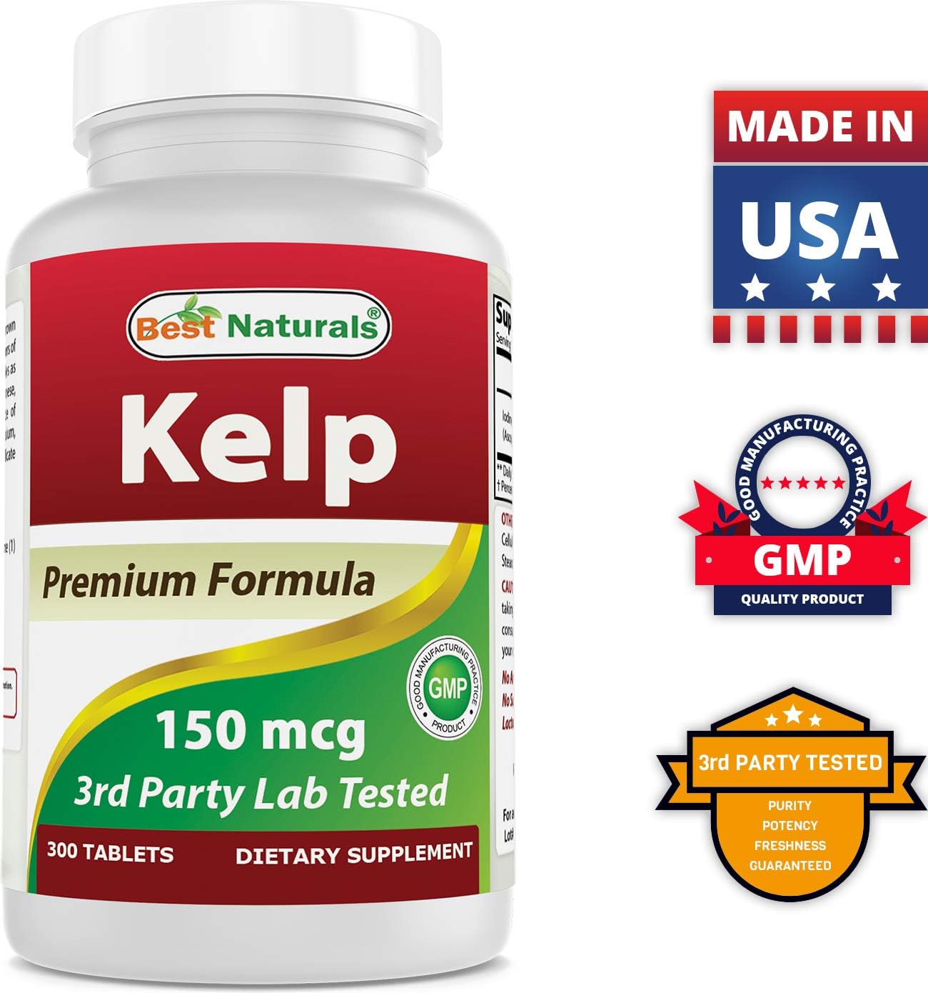 Kelp and Selenium Supplement for Thyroid Support - 150 mcg Kelp & 200 mcg Selenium - Non-GMO, Gluten-Free