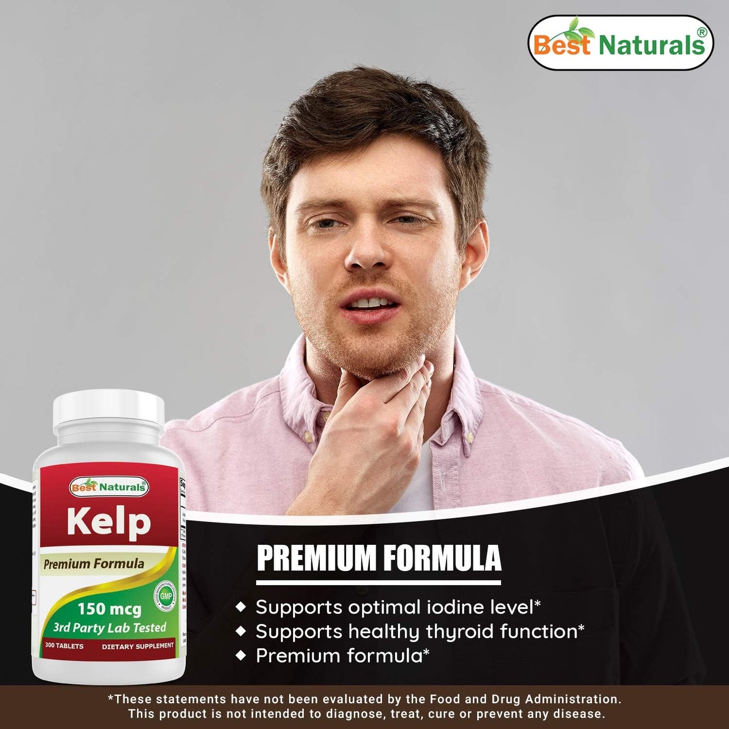 Kelp Supplement 150 Mcg with B-100 Complex for Optimal Health & Wellness