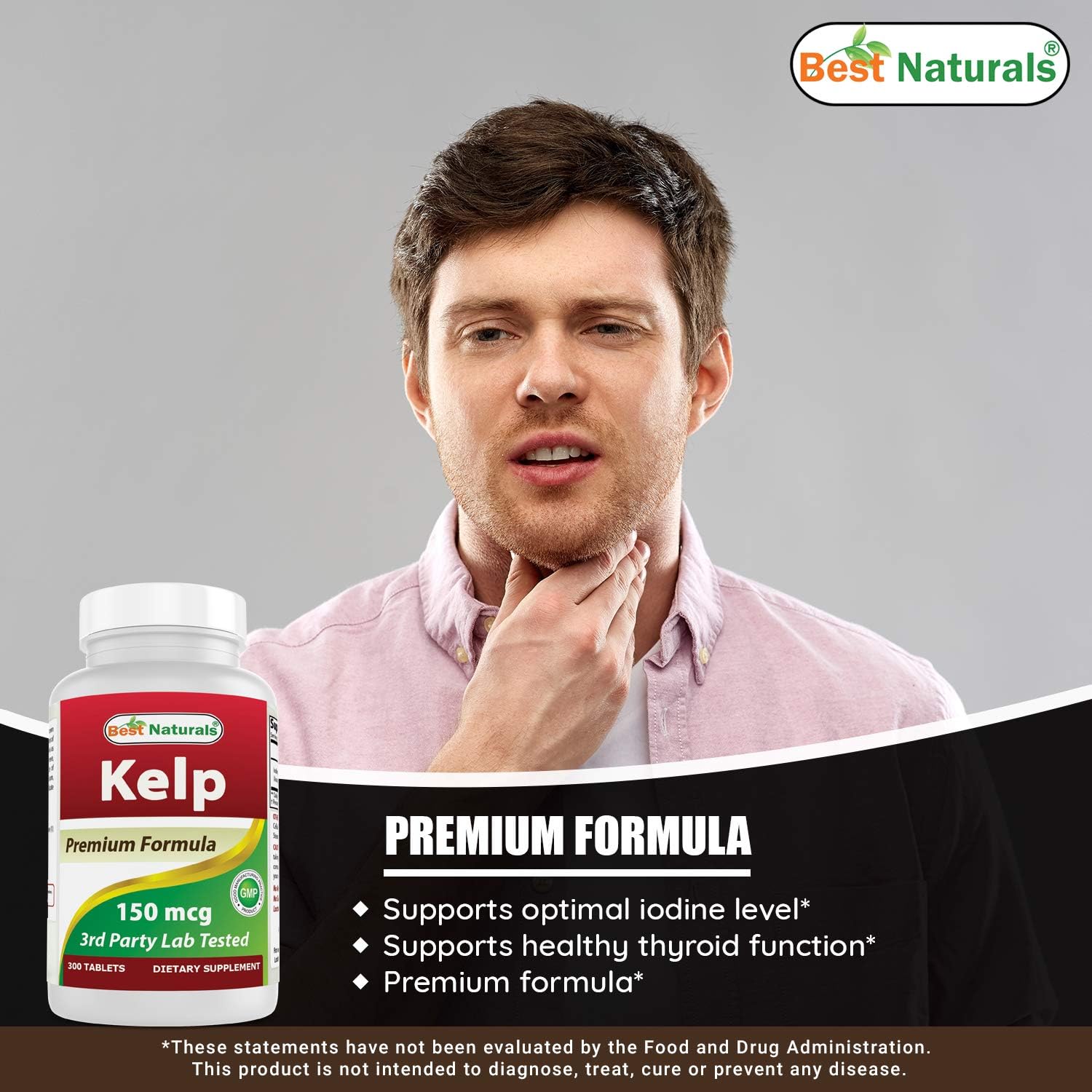 Kelp Supplement 150 Mcg with B-100 Complex for Optimal Health & Wellness
